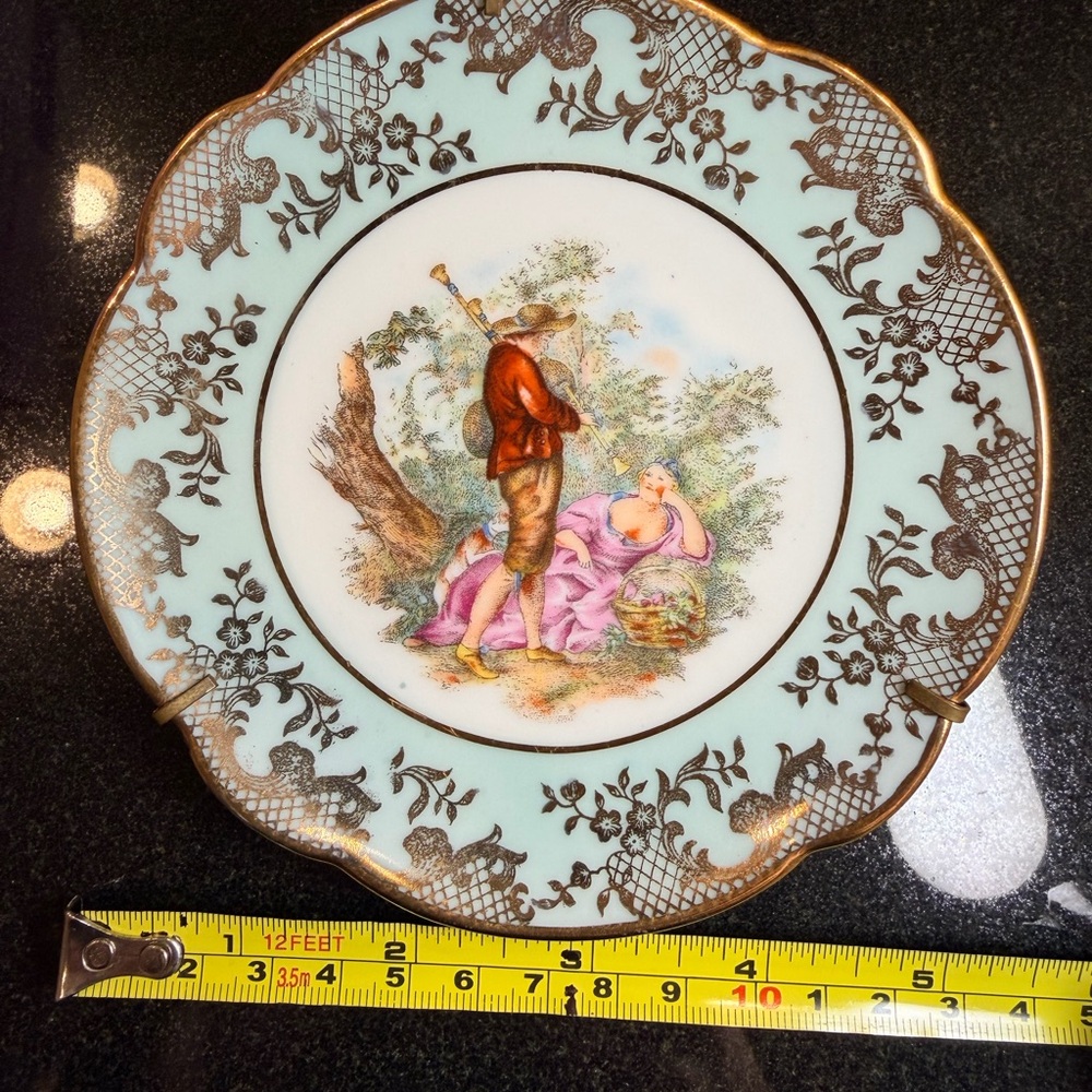 Limoges France Vintage Hand Painted Romantic Mini Porcelain Plate, Blue & Gold